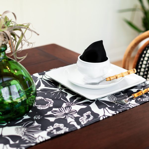 Black and White Floral Table Runner 72" - Image 3