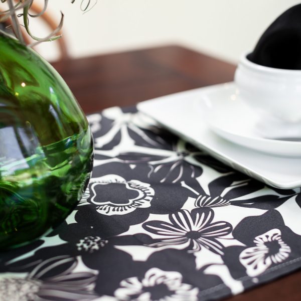 Black and White Floral Table Runner 72" - Image 2