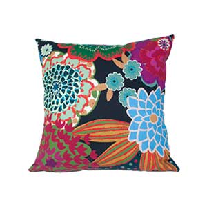 designer throw pillow with charcoal background and flower design